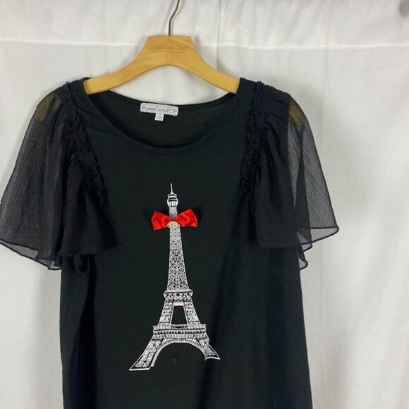 Sweet Violet Black Eiffel Tower Short Sleeve Top Women's 2X - Picture 3 of 9